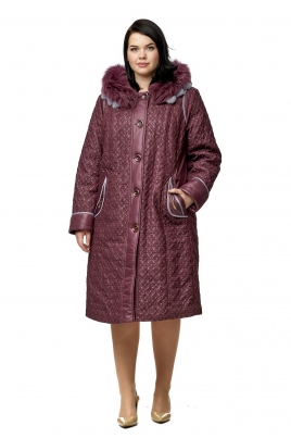 Женское пальто из текстиля с капюшоном, отделка песец