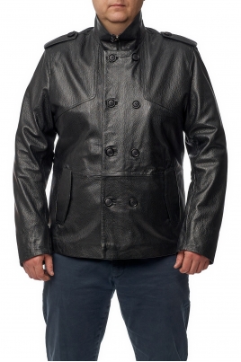 Черная мужская кожаная куртка из натуральной кожи с воротником