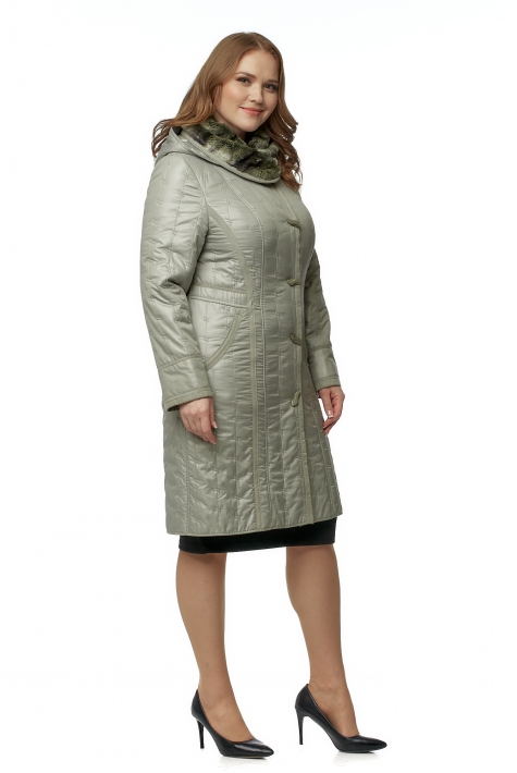Женское пальто из текстиля с капюшоном, отделка искусственный мех 8016382