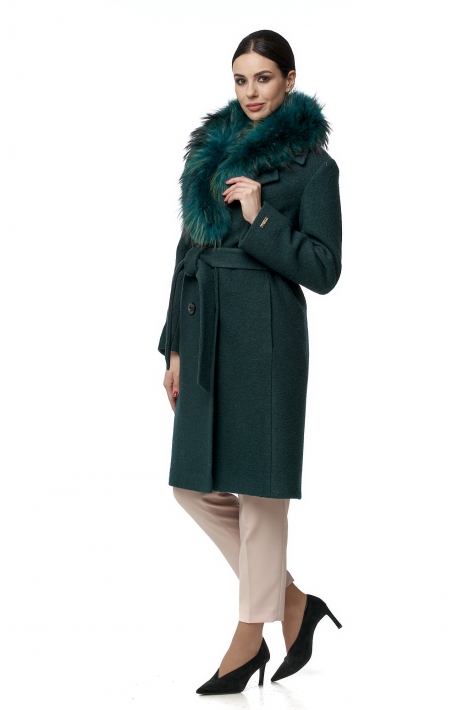Женское пальто из текстиля с воротником, отделка енот 8016405
