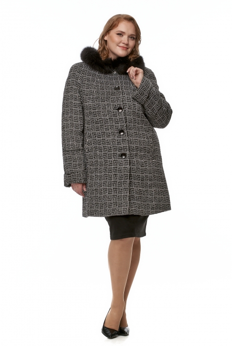 Женское пальто из текстиля с капюшоном, отделка песец 8017822
