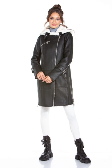 Женская кожаная куртка из эко-кожи с воротником, отделка искусственный мех 8022591