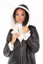 Женское кожаное пальто из эко-кожи с капюшоном, отделка искусственный мех 8023158-2