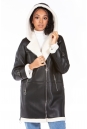 Женское кожаное пальто из эко-кожи с капюшоном, отделка искусственный мех 8023158-14