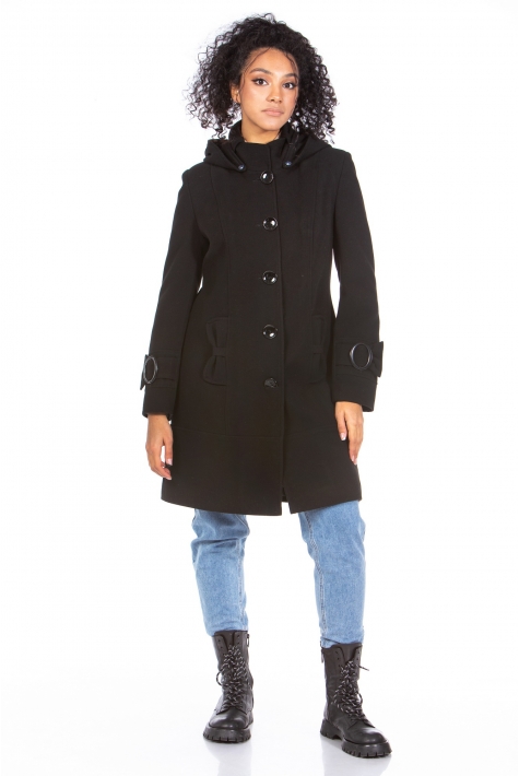 Женское пальто из текстиля с капюшоном 8023187