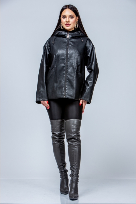 Женская кожаная куртка из эко-кожи с капюшоном 8023320
