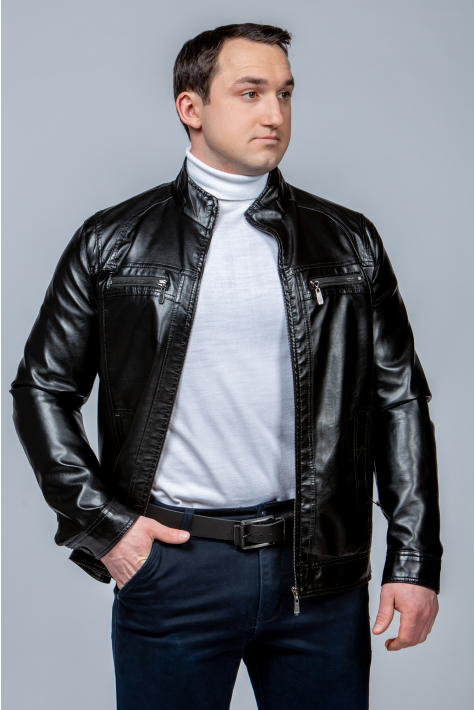 Мужская кожаная куртка из эко-кожи с воротником 8023665